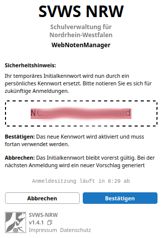 Offizieller Beispiel-Screenshot: Neues Passwort bestätigen