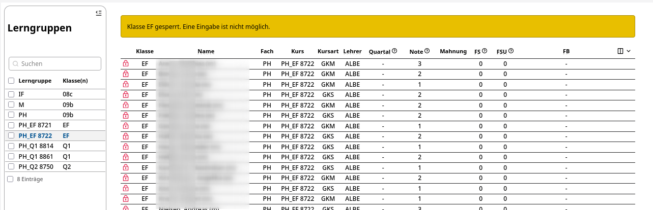 Offizieller Beispiel-Screenshot: Gesperrte Lerngruppen